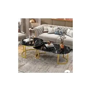 Glass Top With Marble Effect 2 in 1 Nesting Coffee Table Black