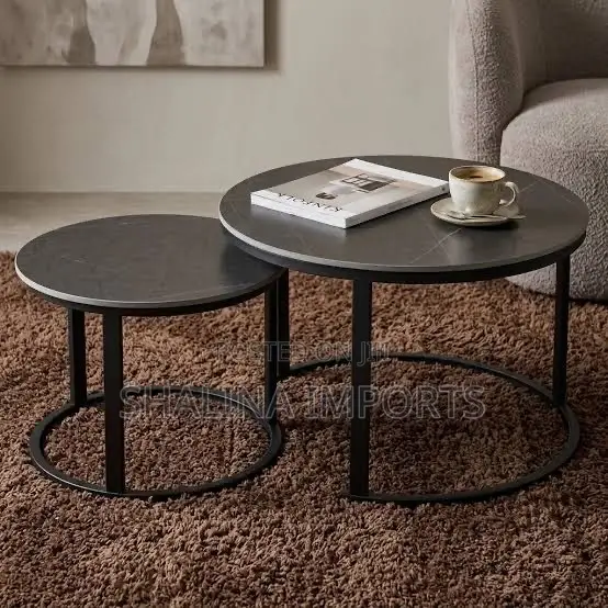 Grey MDF Nesting Coffee Table – Black Finish