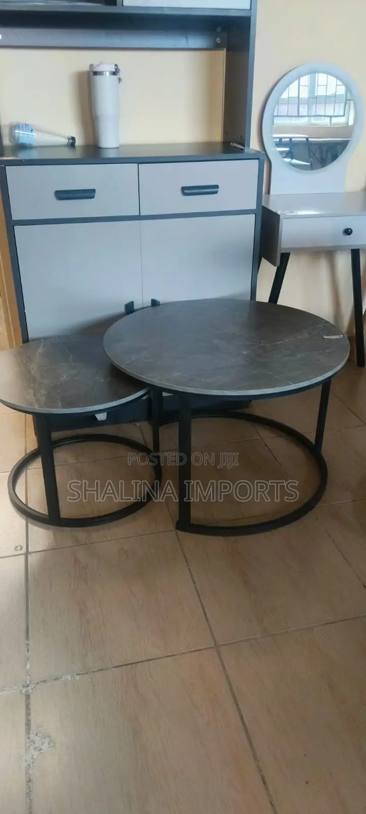 Grey MDF Nesting Coffee Table – Black Finish