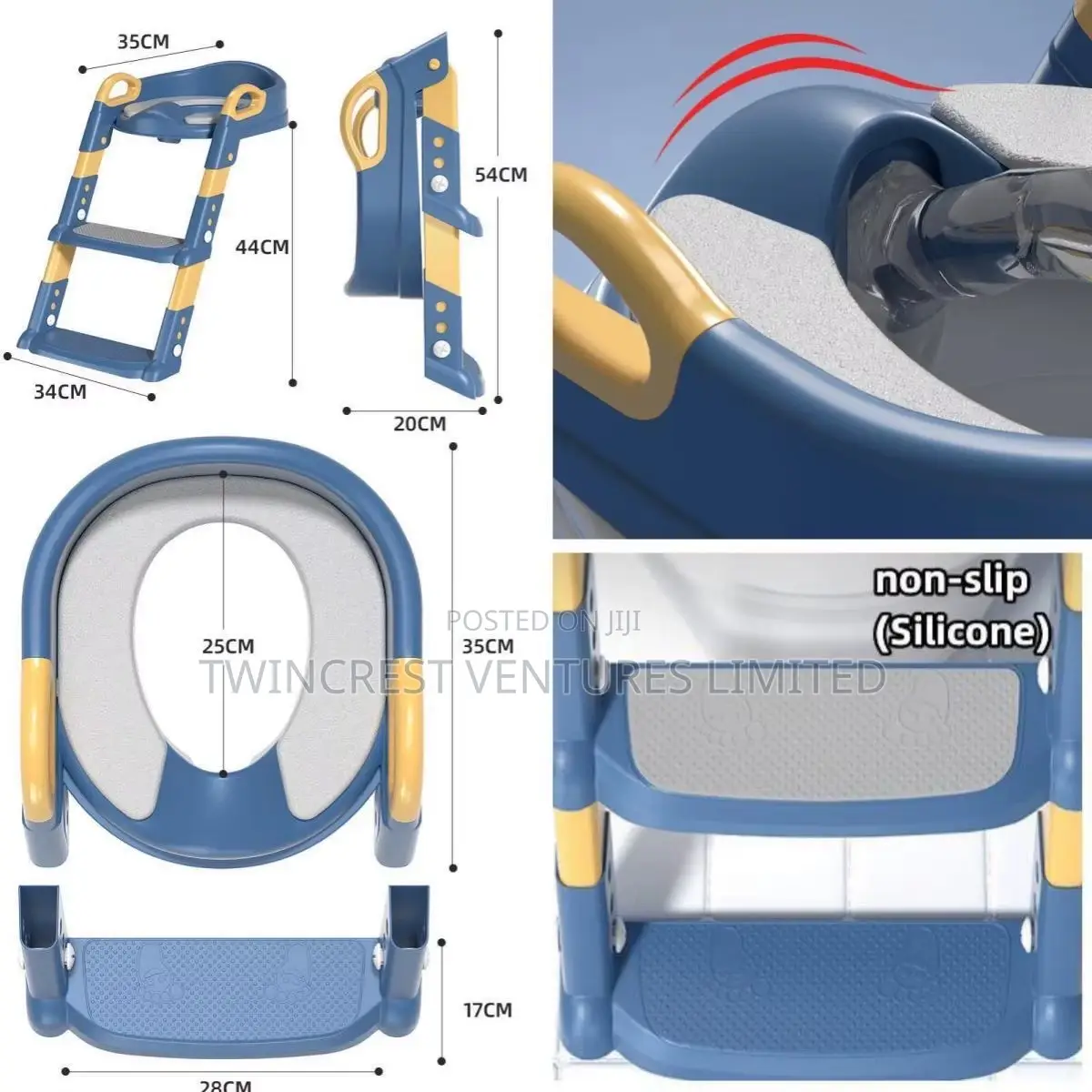 Grey Kids Adjustable Potty Trainer Ladder With Soft Pad
