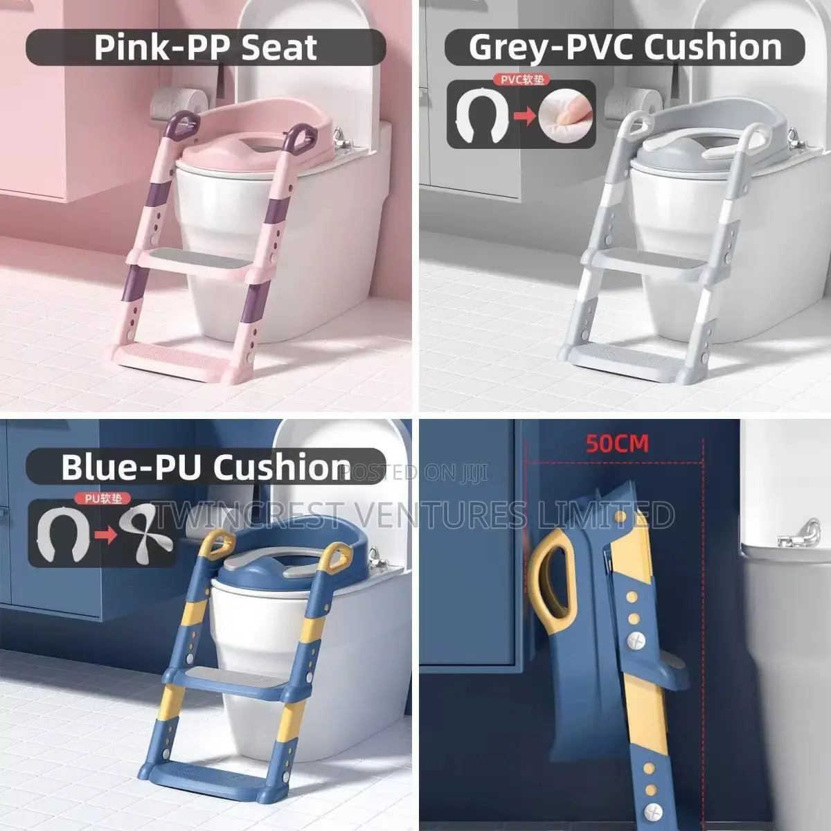 Grey Kids Adjustable Potty Trainer Ladder With Soft Pad