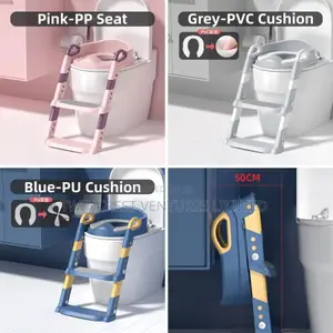 Grey Kids Adjustable Potty Trainer Ladder With Soft Pad