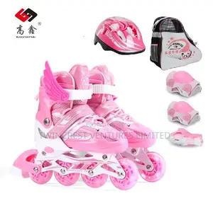 Pink Full Set Adjustable Skating Shoes With Guards and Helmet