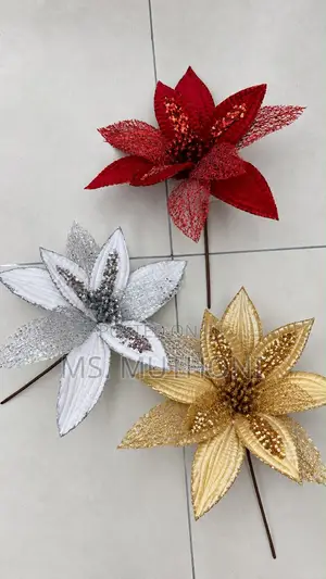 3pcs  Glitter Poinsettia Christmas Flower