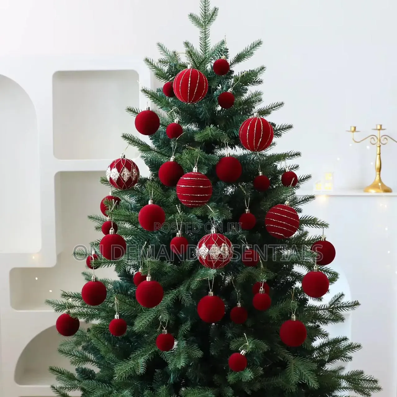 36PCS Burgundy Velvet Christmas Bauble Set