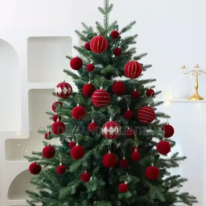 36PCS Burgundy Velvet Christmas Bauble Set