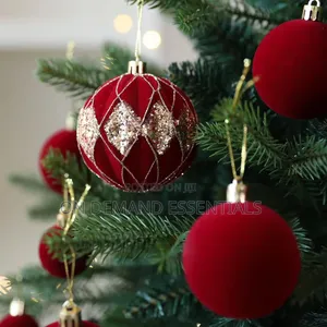 36PCS Burgundy Velvet Christmas Bauble Set