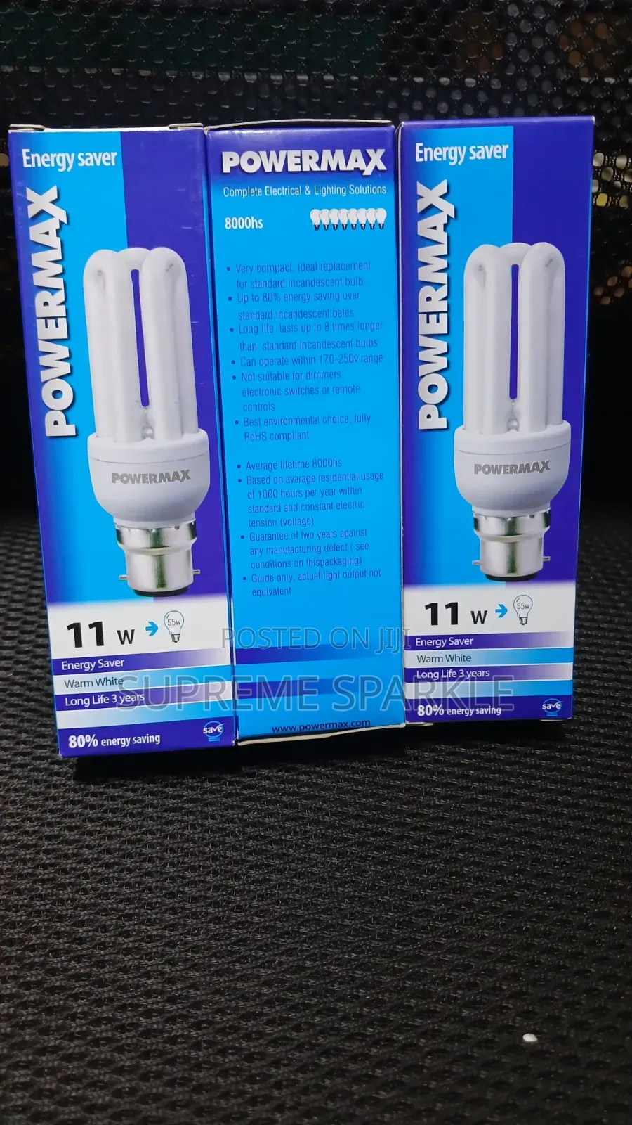 Powermax Energy Saving Bulb 11W Warm White (2U Pin Base).