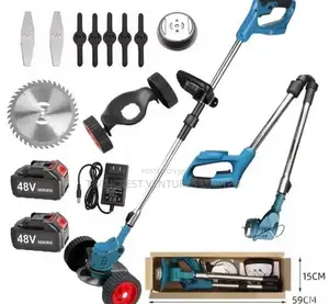 2 Batteries Foldable Lawn Mower/Brush Cutter With Wheels and Blades