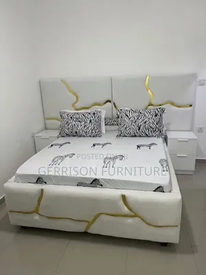 Luxury 5x6 Cream Bouclé Bed, 8" Mattress & Matching Side Drawers