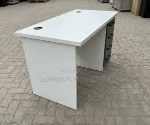 Modern White Office Desk With 4 Charcoal Drawers