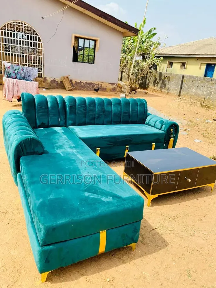 Luxury Teal Velvet Channel-Tufted L-Shaped Sectional Sofa