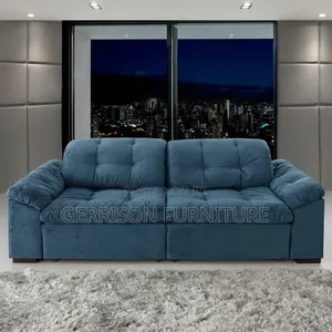 Luxury Deep-Tufted Blue Plush Velvet Couch