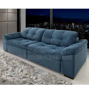 Luxury Deep-Tufted Blue Plush Velvet Couch