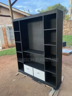 Modern Matte Black TV Wall Unit With Drawers