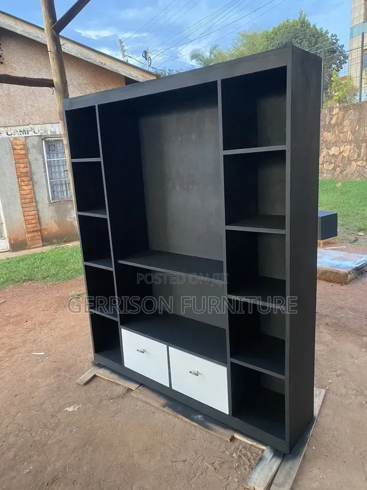 Modern Matte Black TV Wall Unit With Drawers