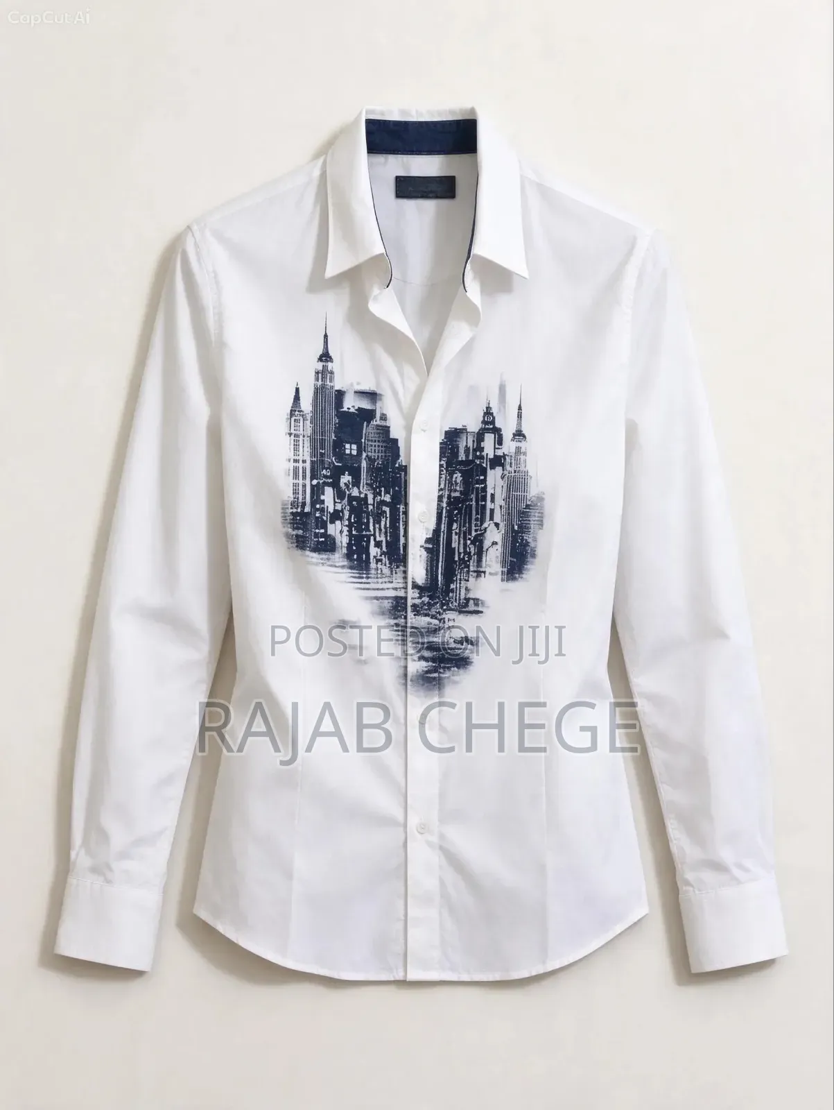 White Skyline Print-Shirt