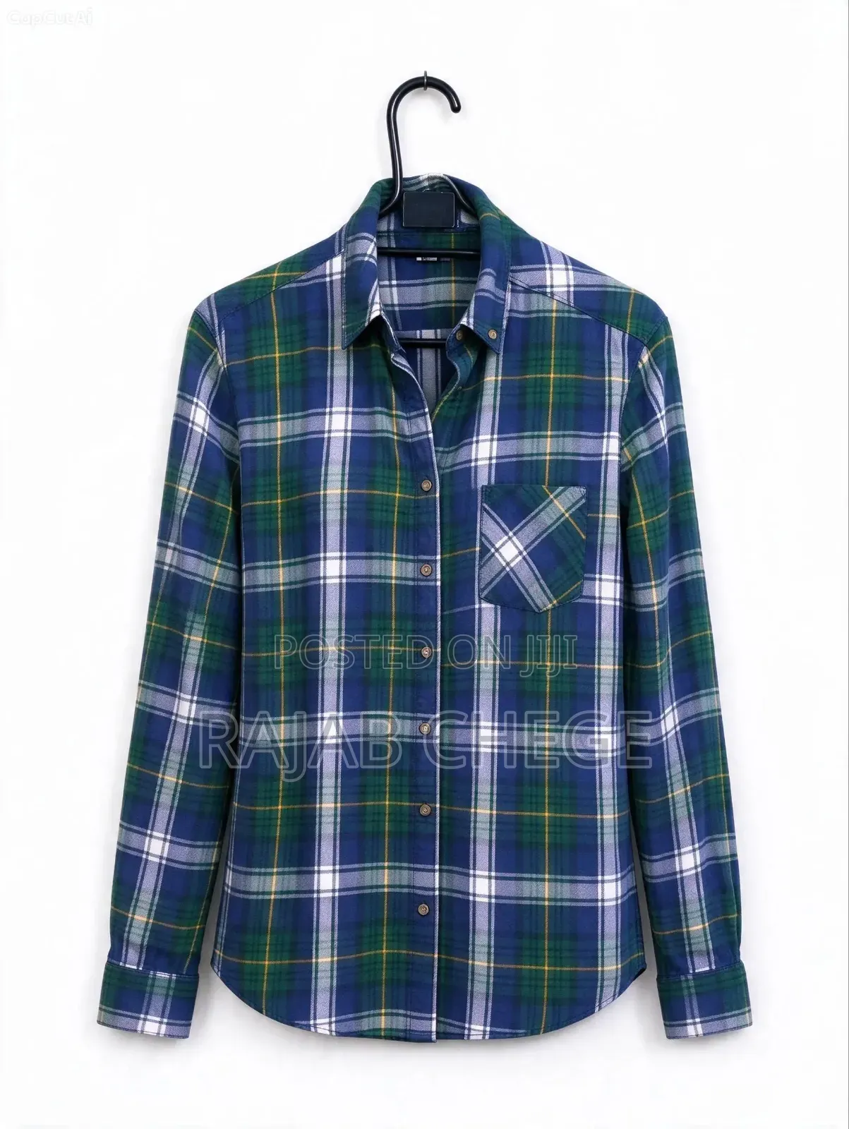 Navy Buffalo Plaid Funnel Shirt