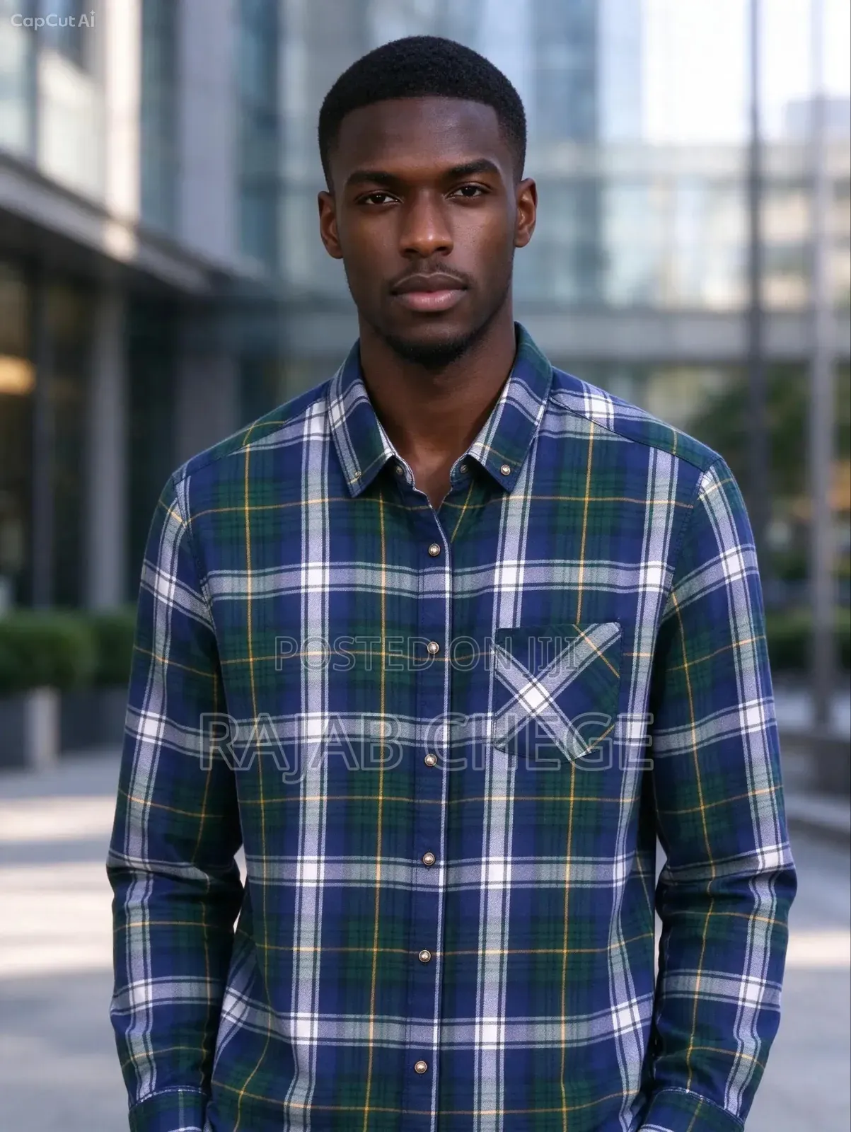 Navy Buffalo Plaid Funnel Shirt