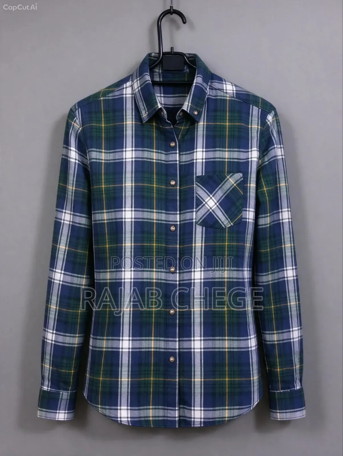 Navy Buffalo Plaid Funnel Shirt
