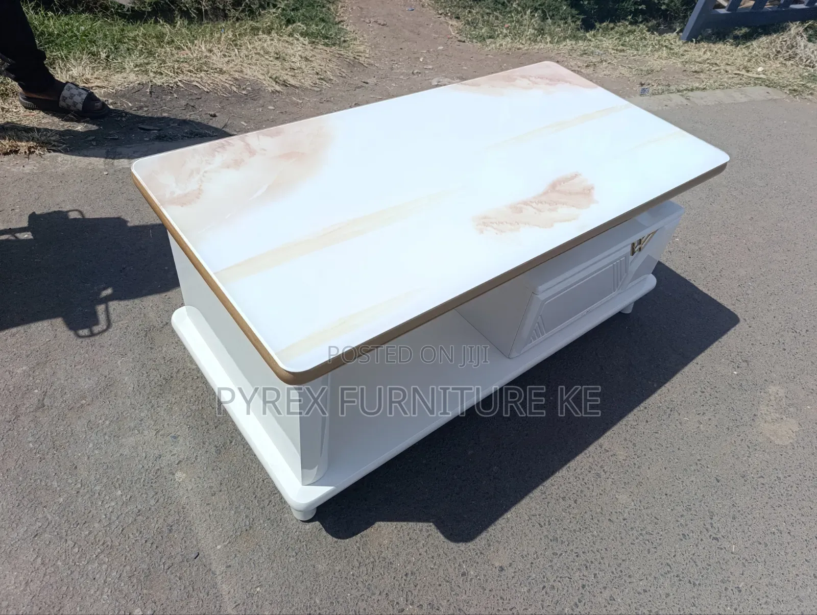 White Marble Top Coffee Table With Drawer