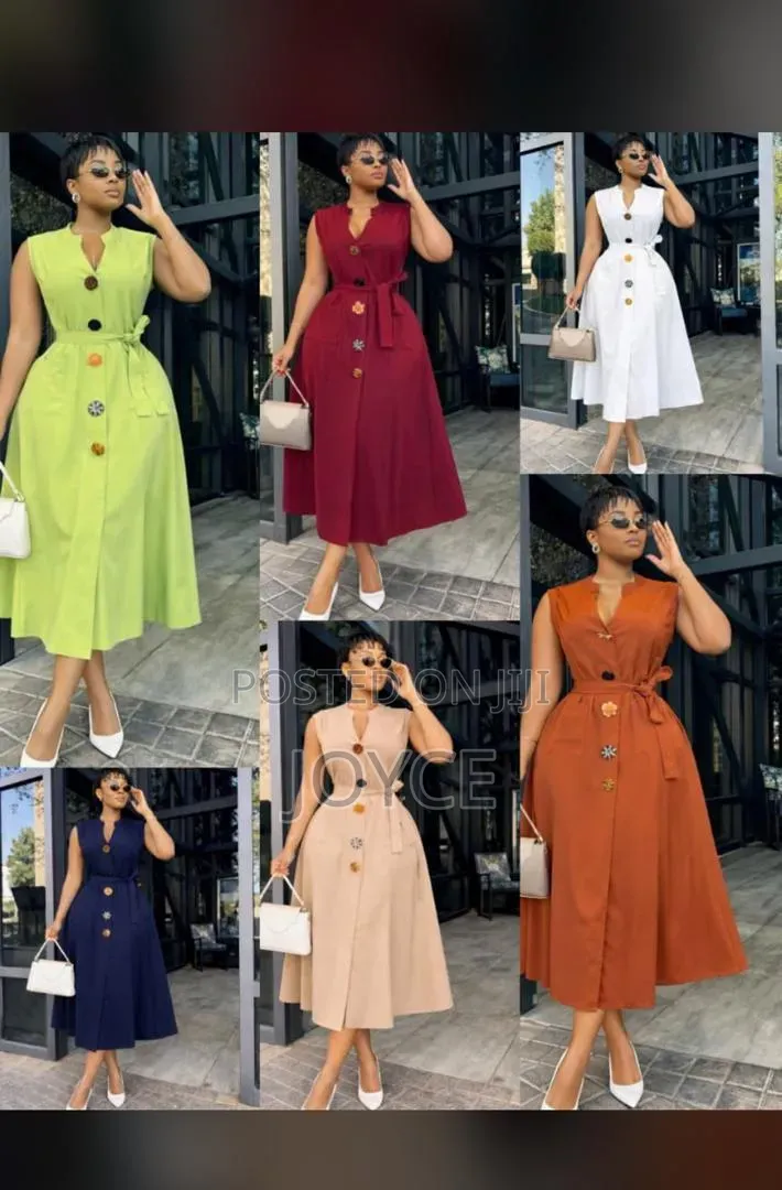 Plain Dress With Coloured Buttons