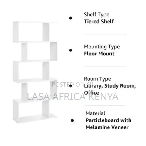 White 5-Tier Open Bookcase for Home Office Display