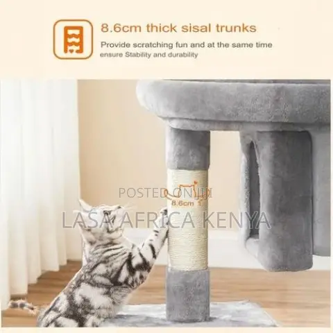 84cm Grey Cat Tree With 2 Caves, Bed Sisal Posts