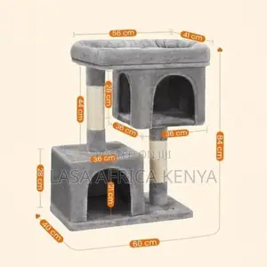 84cm Grey Cat Tree With 2 Caves, Bed Sisal Posts