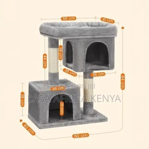 84cm Grey Cat Tree With 2 Caves, Bed Sisal Posts