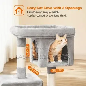 84cm Grey Cat Tree With 2 Caves, Bed Sisal Posts