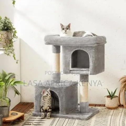 84cm Grey Cat Tree With 2 Caves, Bed Sisal Posts