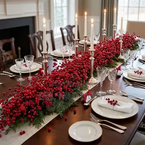Christmas Artificial Red Berry and Cedar Garland Centerpiece