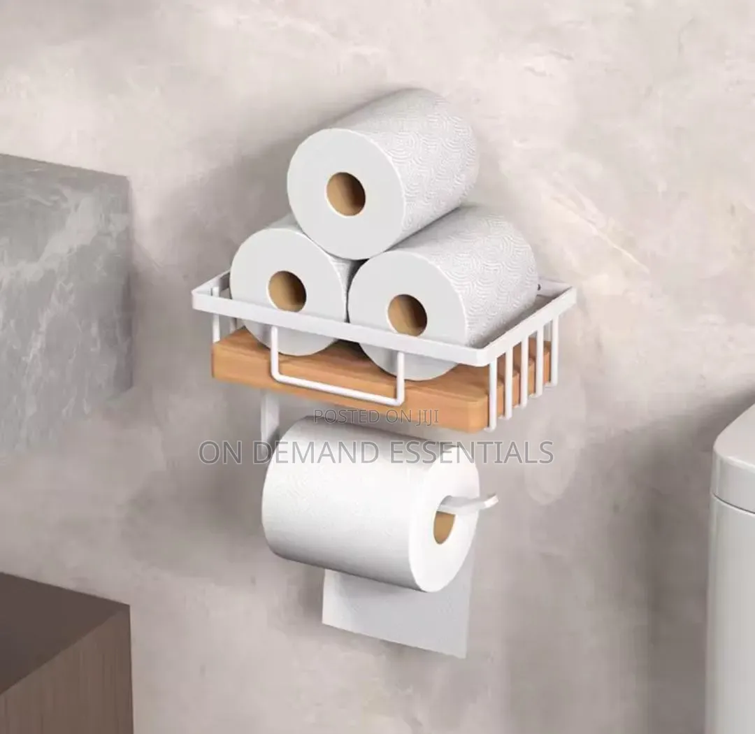 Metallic With Bamboo Tissue Holder& Wipes Storage Rack. *Black,white