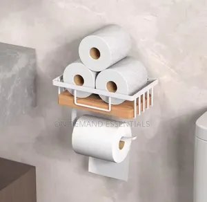 Metallic With Bamboo Tissue Holder& Wipes Storage Rack. *Black,white