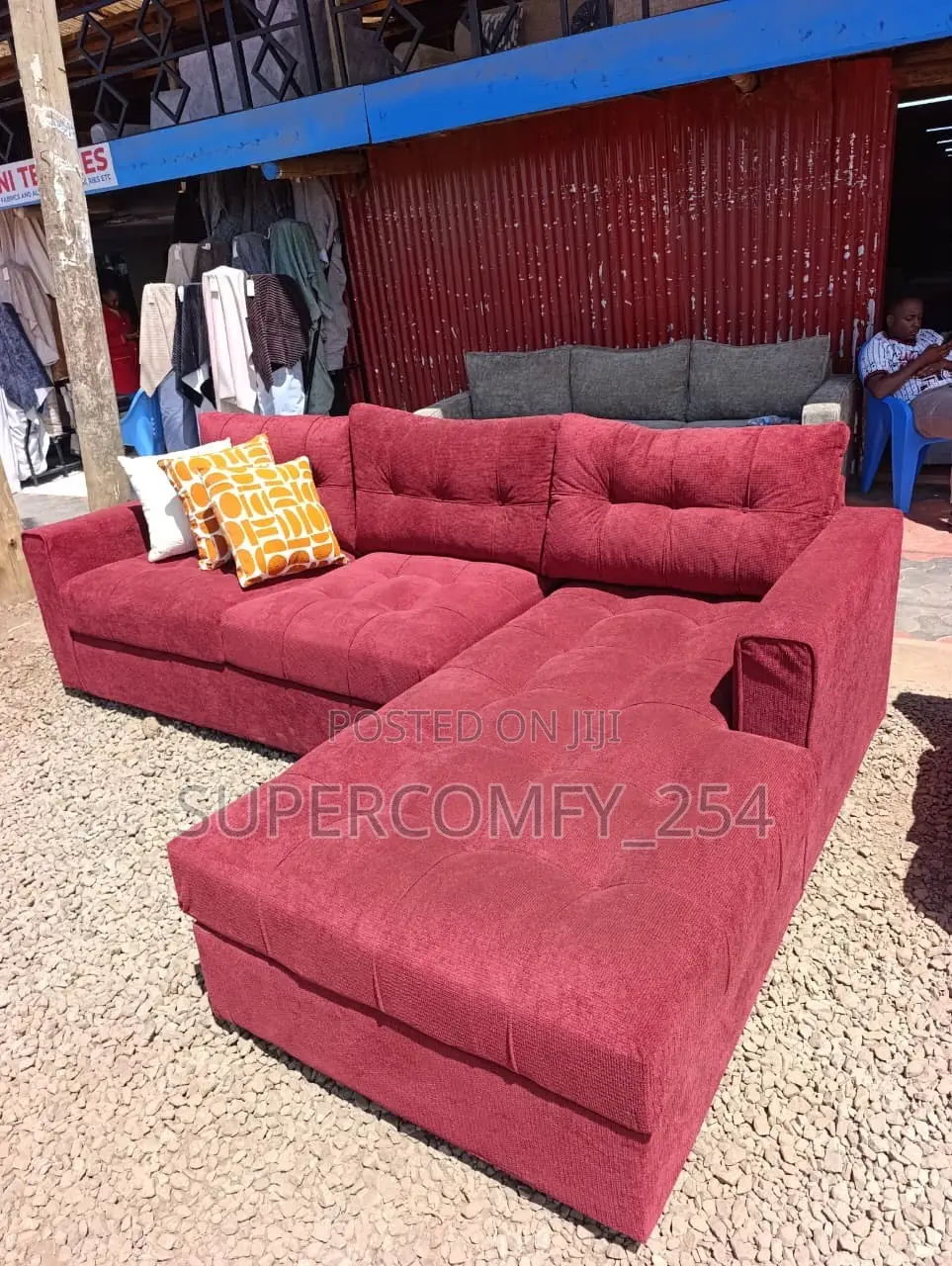 A Modern Burgundy Fabric L Seat