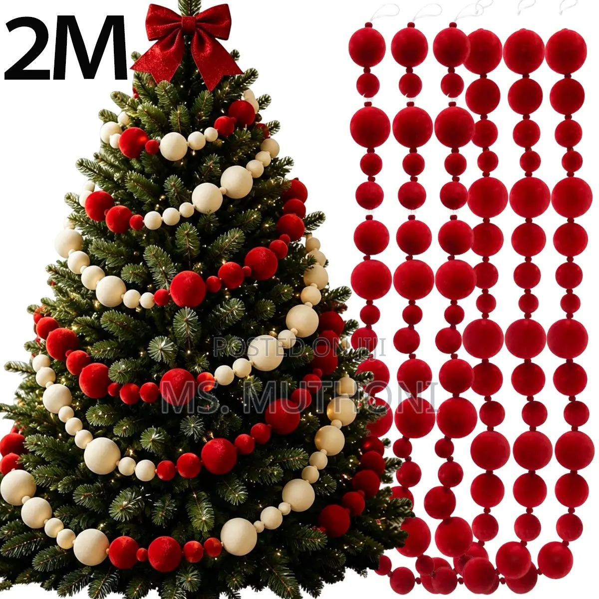2M Red/White Felt Ball Christmas Pendant