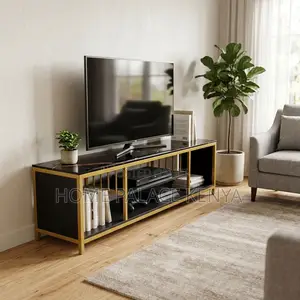 TV Stand; 1.4M Glass Top TV Stand With Shelves