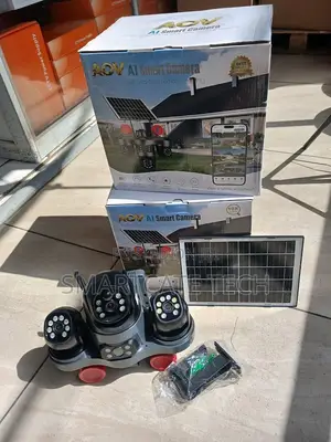 V380 4G Solar CCTV Camera Quad Lens With Strobe Light