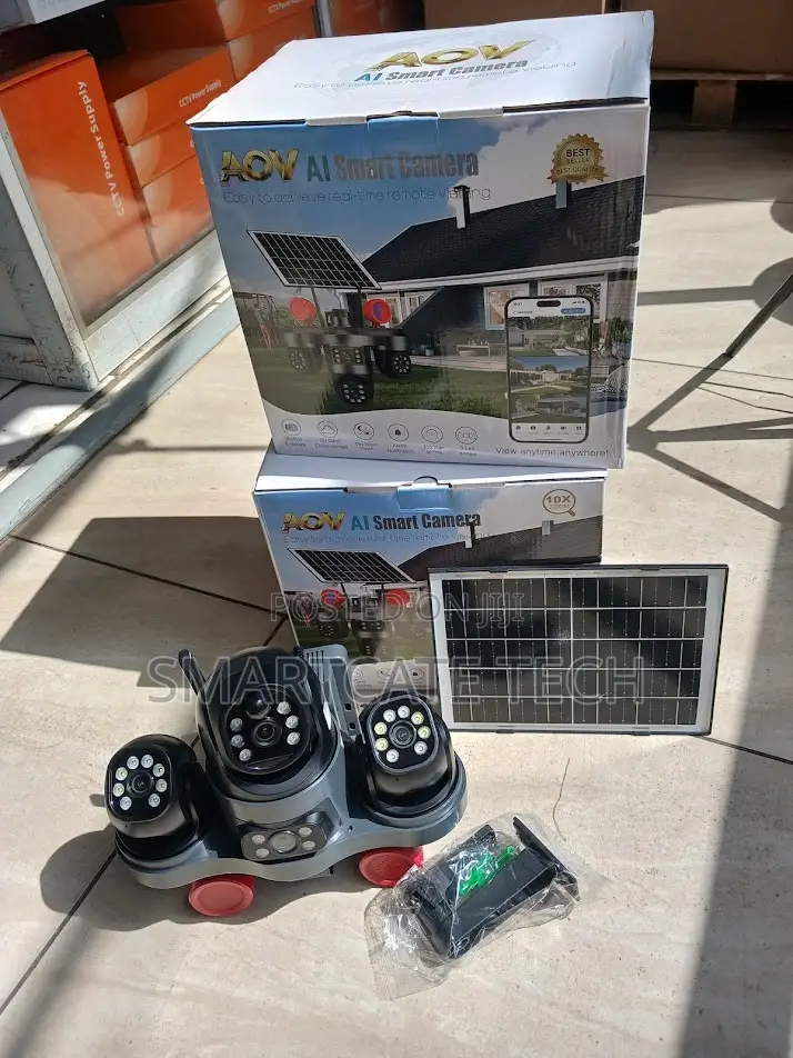 V380 4G Solar CCTV Camera Quad Lens With Strobe Light