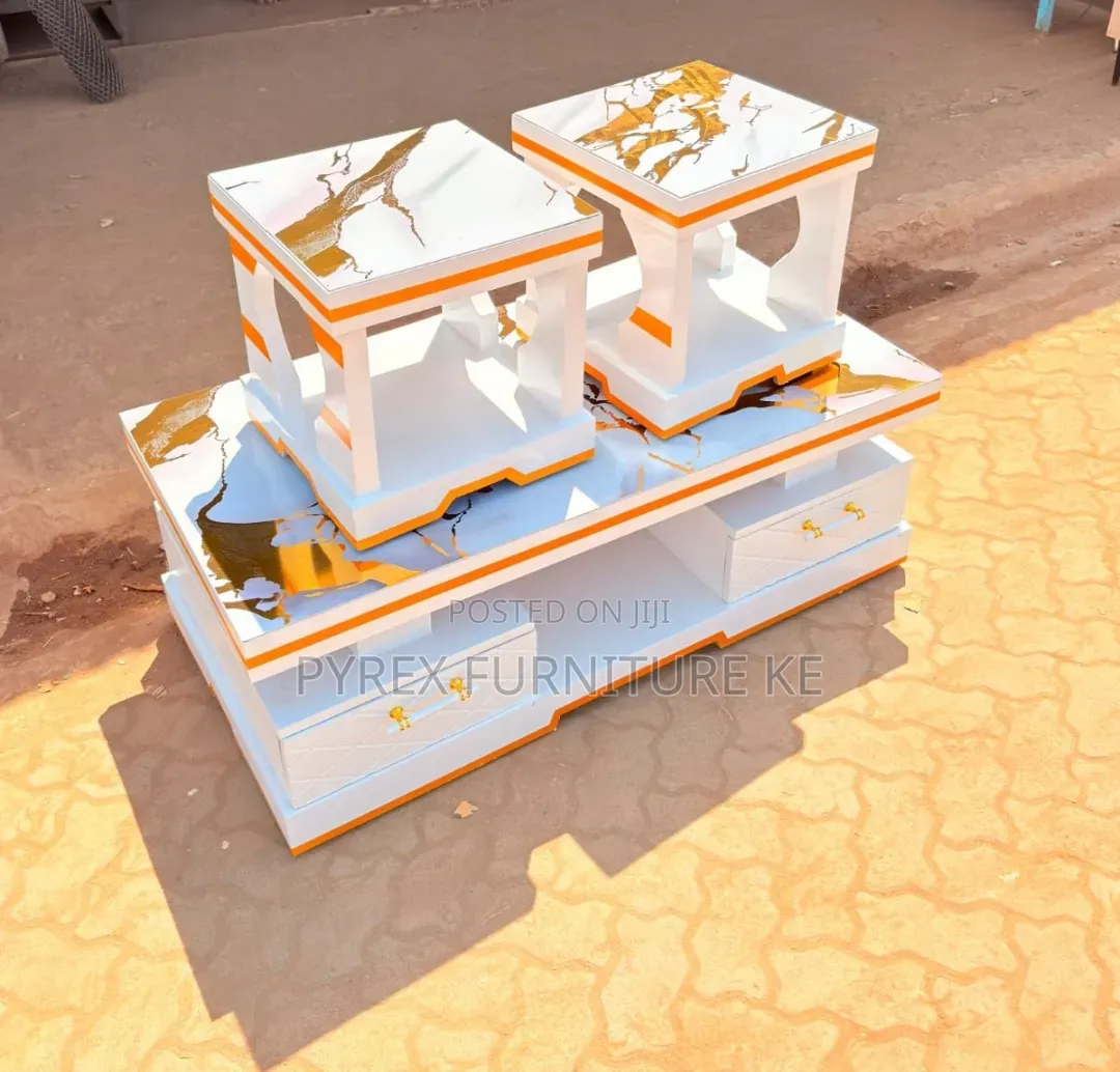 Modern Living Room Table Set With 2 Side Stools