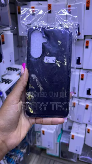 Black Faux-Leather Phone Back Cover Case for the Samsung Galaxy A56