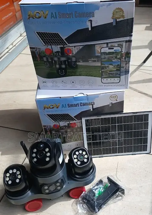 V380 Quad View Solar CCTV Camera With Strobe Light and Night Vision