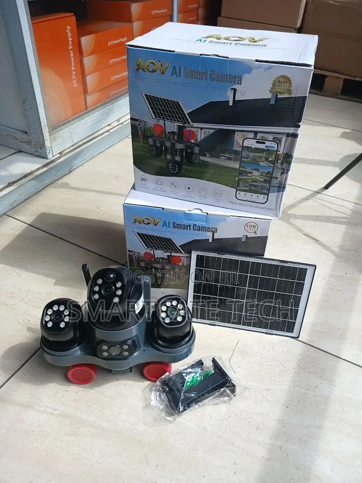 V380 Four View 4G SIM Solar CCTV Camera With Strobe Alarm Light
