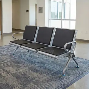 Three Seaters Bench | Leather Padded Bench With Metal Frame