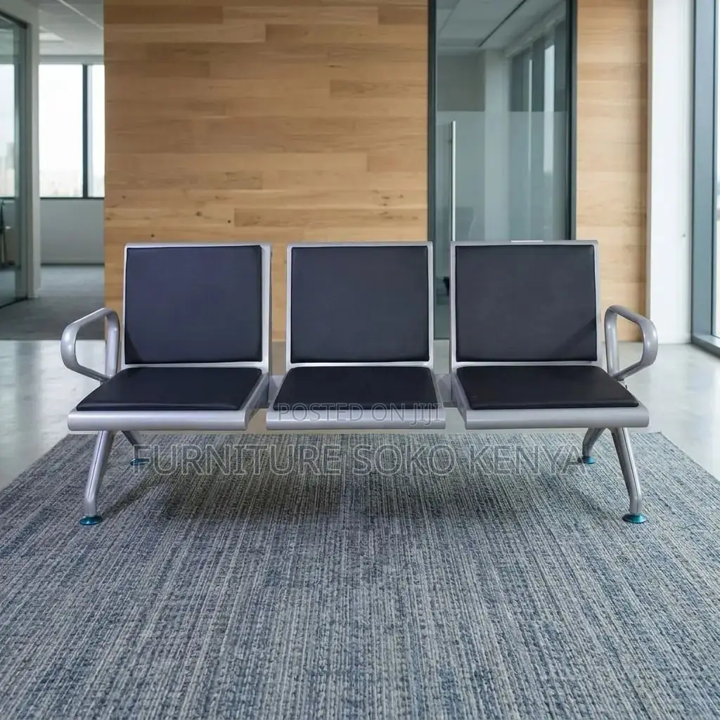 Three Seaters Bench | Leather Padded Bench With Metal Frame