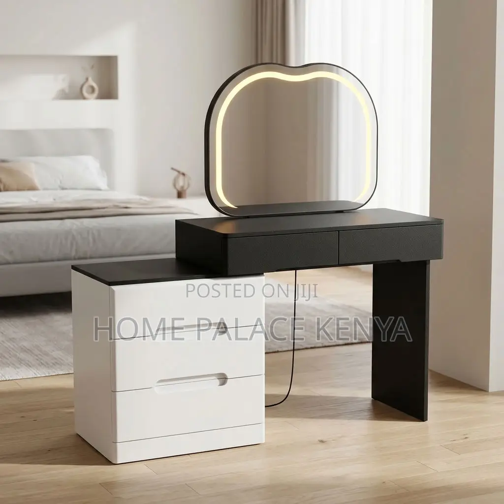 Dressing Table; Black Top Lighted Dressing Table Set