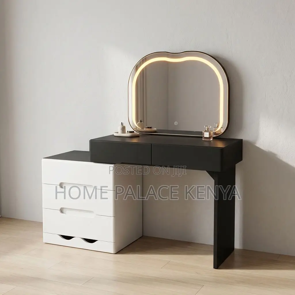 Dressing Table; Black Top Lighted Dressing Table Set