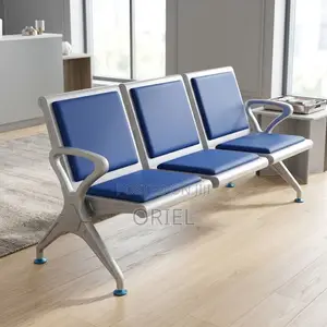 Office Bench : Blue Reception Waiting Bench With Three Seats