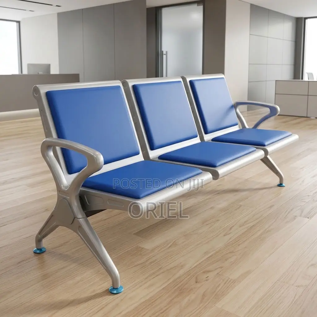 Office Bench : Blue Reception Waiting Bench With Three Seats